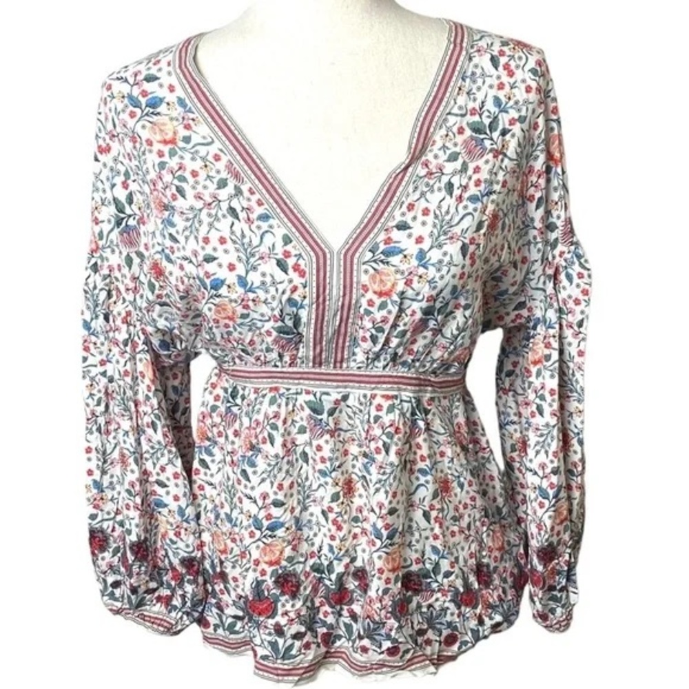 Max Studio women’s floral boho bell sleeve top size L